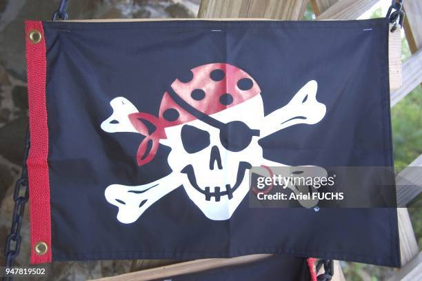 DRAPEAU DE PIRATE SUR L'ILE NORMAN, CARAIBES.