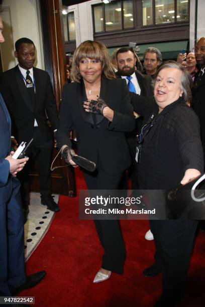 Tina Turner attends the opening night of 'Tina' the Tina Turner musical at Aldwych Theatre on April 17, 2018 in London, England.