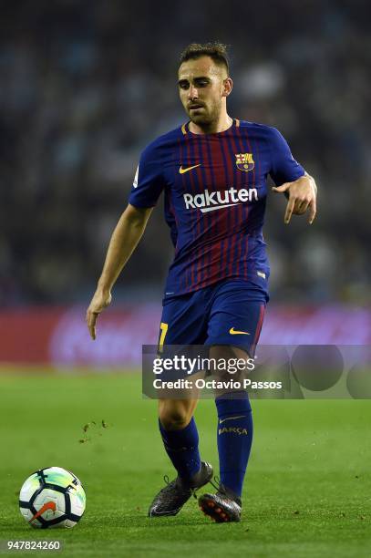 Paco Alcacer of Barcelona in action during the La Liga match between Celta de Vigo and Barcelona at Municipal Balaidos on April 17, 2018 in Vigo,...