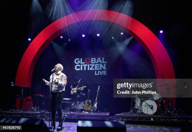 Emeli Sande performs on stage, as thousands of Global Citizens unite with leading UK artists industry leaders, and non-profit organizations for...