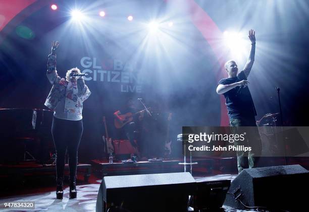Emeli Sande and Professor Green perform on stage, as thousands of Global Citizens unite with leading UK artists industry leaders, and non-profit...