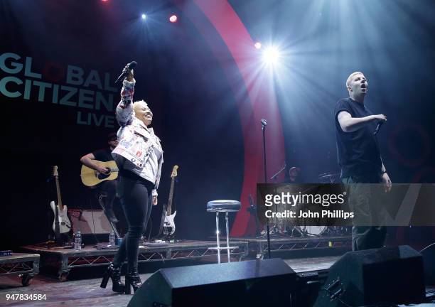Emeli Sande and Professor Green perform on stage, as thousands of Global Citizens unite with leading UK artists industry leaders, and non-profit...
