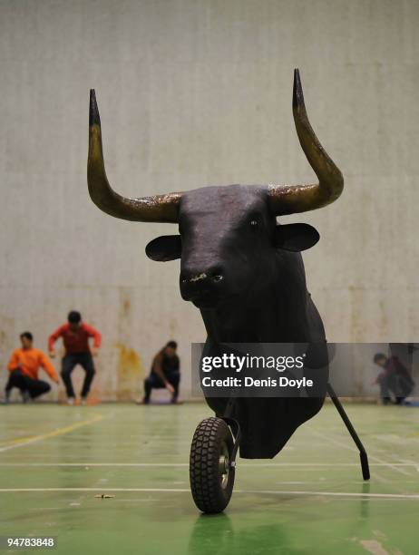 Boys learn the art of bullfighting at a bullfighting academy on December 18, 2009 in Salamanca, Spain. Catalonia's regional parliament voted December...