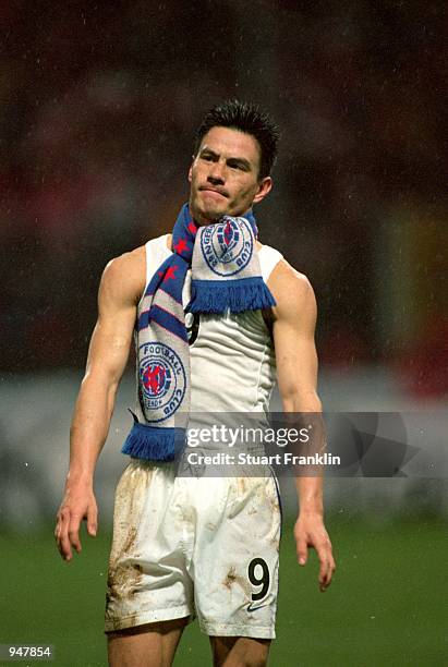 Michael Mols of Rangers walks off after the UEFA Cup 3rd round 2nd leg match against Kaiserslautern played at the Fritz Walter Stadion, in...