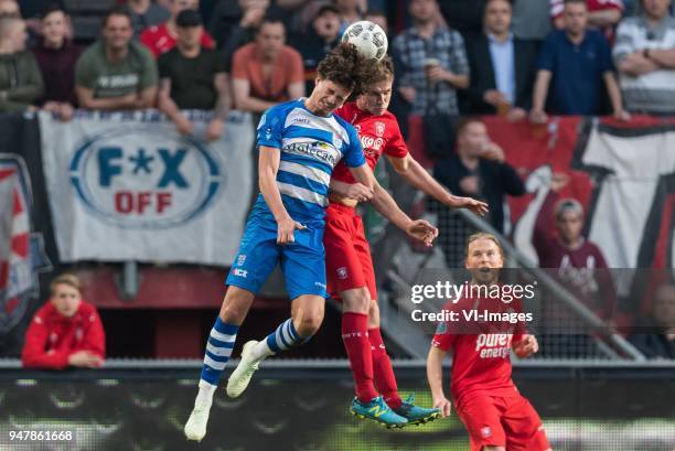 Philippe Sandler of PEC Zwolle, Peet Bijen of FC Twente during the Dutch Eredivisie match between FC Twente Enschede and PEC Zwolle at the Grolsch...