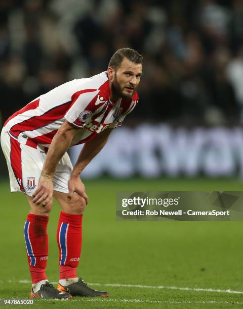 Dejection at the end of the game for Stoke City's Erik Pieters during the Premier League match between West Ham United and Stoke City at London...