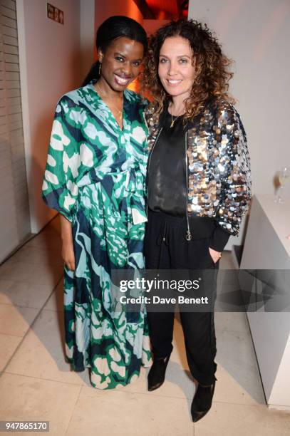 June Sarpong and Tara Smith attend the press night after party for "Tina: The Tina Turner Musical" at Somerset House on April 17, 2018 in London,...