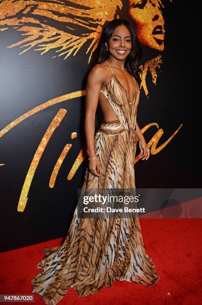 Cast member Adrienne Warren attends the press night after party for "Tina: The Tina Turner Musical" at Somerset House on April 17, 2018 in London,...