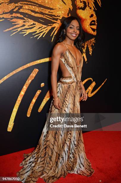 Cast member Adrienne Warren attends the press night after party for "Tina: The Tina Turner Musical" at Somerset House on April 17, 2018 in London,...