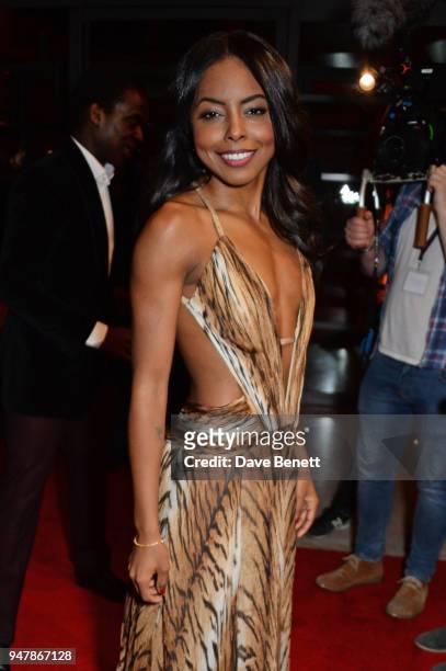Cast member Adrienne Warren attends the press night after party for "Tina: The Tina Turner Musical" at Somerset House on April 17, 2018 in London,...