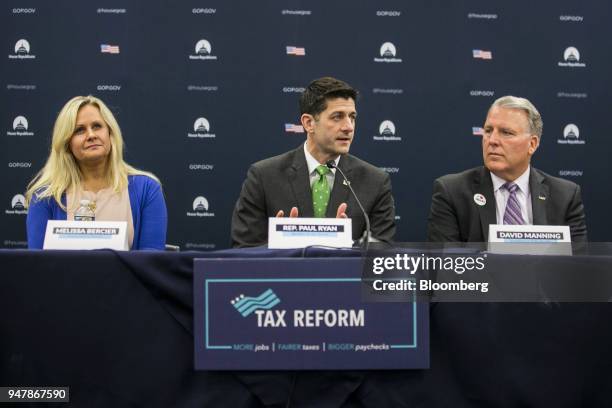 House Speaker Paul Ryan, a Republican from Wisconsin, center, speaks during a round table meeting with American taxpayers on Capitol Hill Washington,...