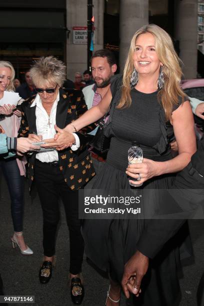 Rod Stewart and Penny Lancaster seen attending Tina - press night at Aldwych Theatre on April 17, 2018 in London, England.