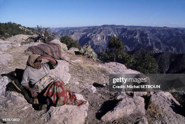 MEIndienne Tarahumara dans la région de Baranca del Cobre, dans la Sierra Madre, au Mexique, en avril 1987.