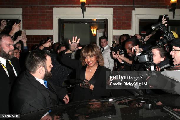 Tina Turner seen at "Tina" press night at Aldwych Theatre on April 17, 2018 in London, England.