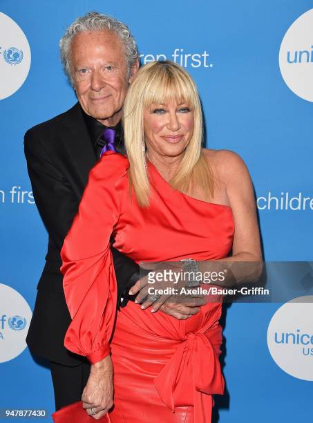 Actress Suzanne Somers and Alan Hamel attend the 7th Biennial UNICEF Ball at the Beverly Wilshire Four Seasons Hotel on April 14, 2018 in Beverly...
