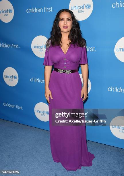 Actress Salma Hayek attends the 7th Biennial UNICEF Ball at the Beverly Wilshire Four Seasons Hotel on April 14, 2018 in Beverly Hills, California.