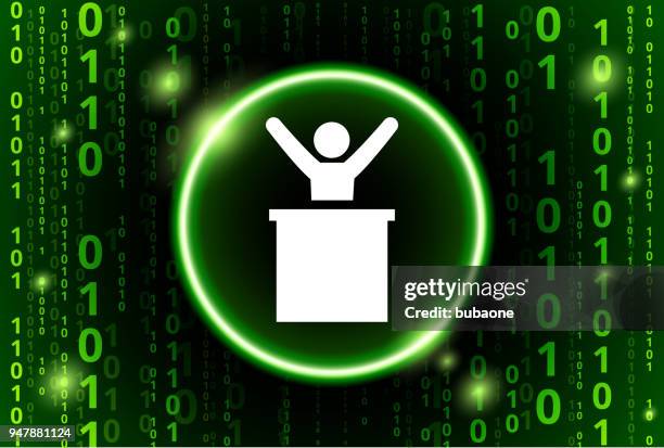 man on pdium binary code vector pattern background - virtual platform background stock illustrations