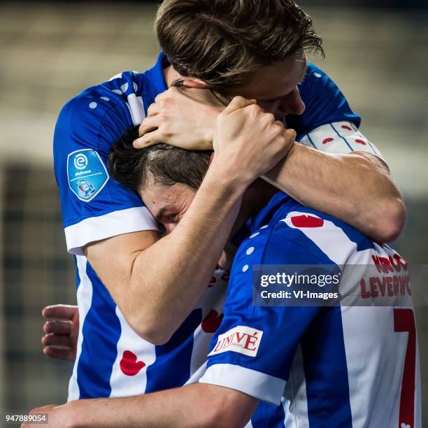 Marco Rojas of sc Heerenveen, Daniel Hoegh of sc Heerenveen during the Dutch Eredivisie match between sc Heerenveen and ADO Den Haag at Abe Lenstra...