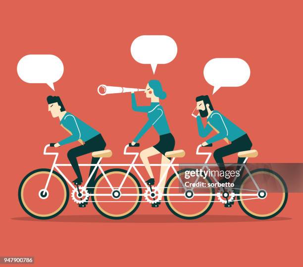 illustrazioni stock, clip art, cartoni animati e icone di tendenza di lavoro di squadra - uomini d'affari in bicicletta - tandem bicycle