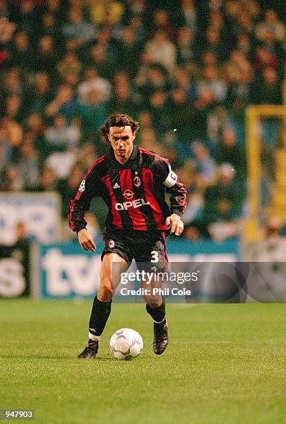 Paolo Maldini of AC Milan in action during the UEFA Champions League Group B match against Deportivo La Coruna played at the Estadio Riazor, in...