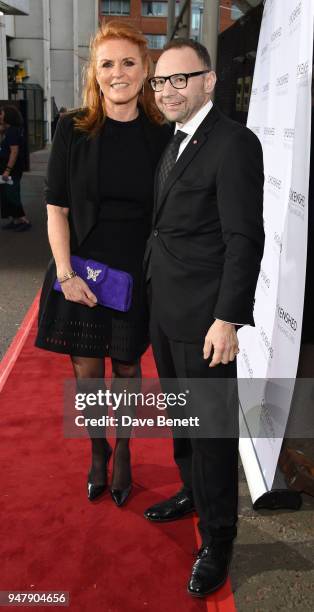 Sarah Ferguson and Jonathan Shalit attend a drinks reception ahead of 'An Evening With Chickenshed' charity performance at ITV Studios on April 17,...