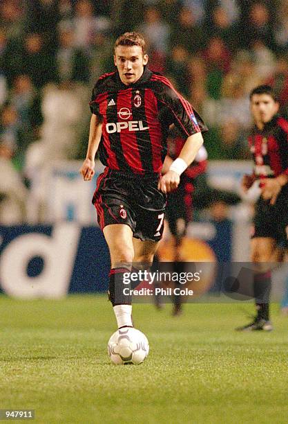 Andrei Shevchenko of AC Milan in action during the UEFA Champions League Group B match against Deportivo La Coruna played at the Estadio Riazor, in...