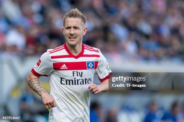 Aaron Hunt of Hamburg looks on during the Bundesliga match between TSG 1899 Hoffenheim and Hamburger SV at Wirsol Rhein-Neckar-Arena on April 14,...