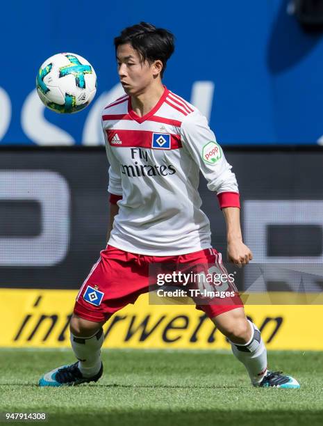 Tatsuya Ito of Hamburg controls the ball during the Bundesliga match between TSG 1899 Hoffenheim and Hamburger SV at Wirsol Rhein-Neckar-Arena on...