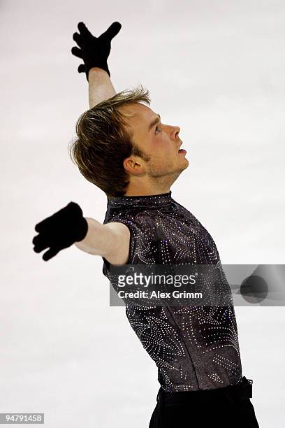 New champion Stefan Lindemann performs during the men's free skating at the German Figure Skating Championships 2010 at the SAP Arena on December 18,...