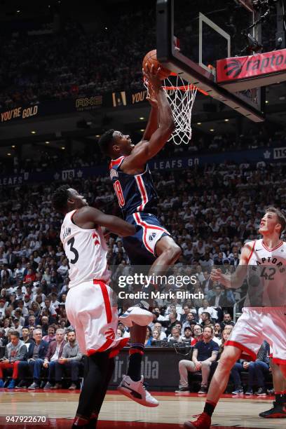 Ian Mahinmi of the Washington Wizards shoots the ball against the Toronto Raptors in Game Two of Round One of the 2018 NBA Playoffs on April 17, 2018...