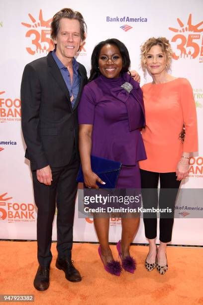 Actor Kevin Bacon, Food Bank For New York City President and CEO Margarette Purvis and actress Kyra Sedgwick attend the Food Bank for New York City's...