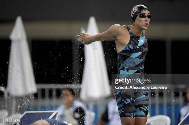 Daynara Ferreira Paula of Brazil competes in the Women's 100m butterfly final during the Maria Lenk Swimming Trophy 2018 - Day 1 at Maria Lenk...