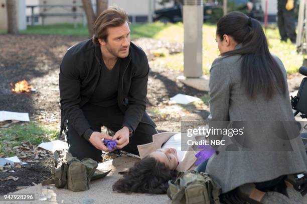 Password" Episode 211 -- Pictured: Clive Standen as Bryan Mills, Jessica Camacho as Santana --