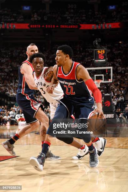 Otto Porter Jr. #22 of the Washington Wizards handles the ball against the Toronto Raptors in Game Two of Round One of the 2018 NBA Playoffs on April...