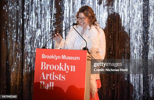 The Shelby White and Leon Levy Director, Brooklyn Museum Anne Pasternak speaks on stage at the Eighth Annual Brooklyn Artists Ball at The Brooklyn...