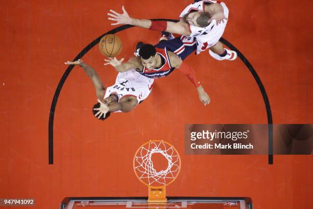 Otto Porter Jr. #22 of the Washington Wizards shoots the ball against the Toronto Raptors in Game Two of Round One of the 2018 NBA Playoffs on April...