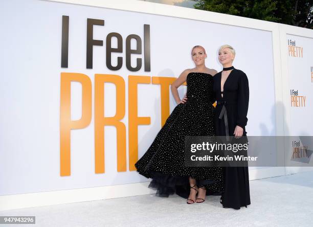 Busy Philipps and Michelle Williams attend the premiere of STX Films' "I Feel Pretty" at Westwood Village Theatre on April 17, 2018 in Westwood,...