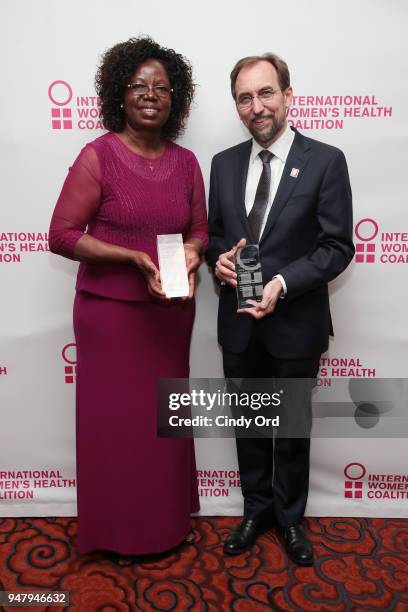 Recipient of the 2018 Joan B. Dunlop award, Monica Oguttu and recipient of the IWHC Visionary Leadership Award, Zeid Ra'ad al Hussein attend the...