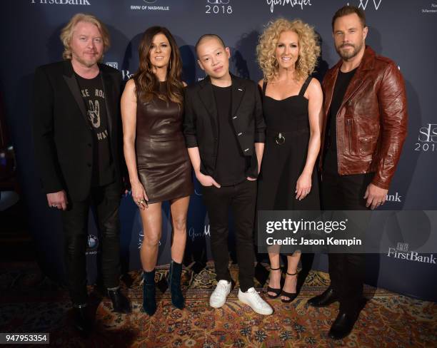 Philip Sweet, Karen Fairchild, fashion designer Jason Wu, Kimberly Schlapman and Jimi Westbrook of Little Big Town attend the 2018 Symphony Fashion...