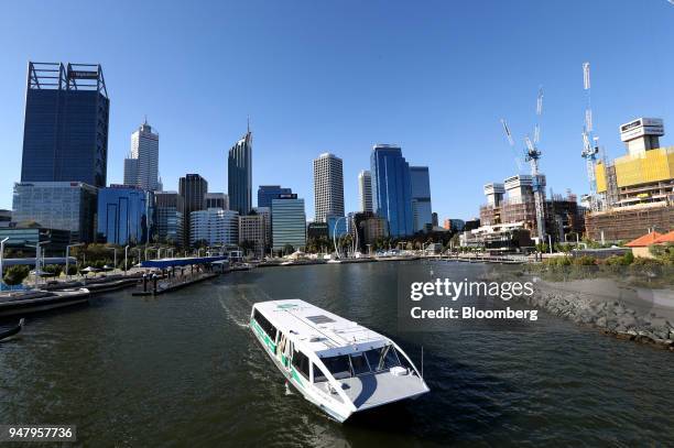 Transperth ferry departs from Elizabeth Quay Jetty in the central business district of Perth, Australia, on Wednesday, April 11, 2018. Australia is...