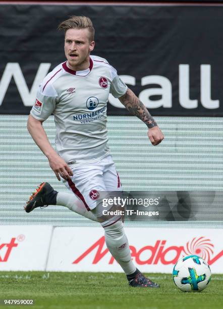 Marvin Stefaniak of Nuernberg controls the ball during the Second Bundesliga match between FC Ingolstadt 04 and 1. FC Nuernberg at Audi Sportpark on...