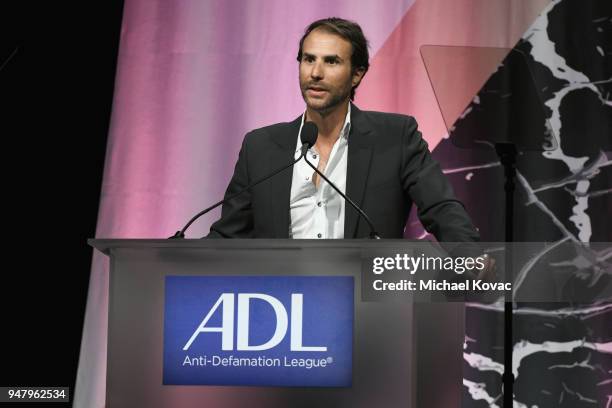 National Entertainment Advisory Council Chair Ben Silverman speaks on stage at the Anti-Defamation League Entertainment Industry Dinner at The...