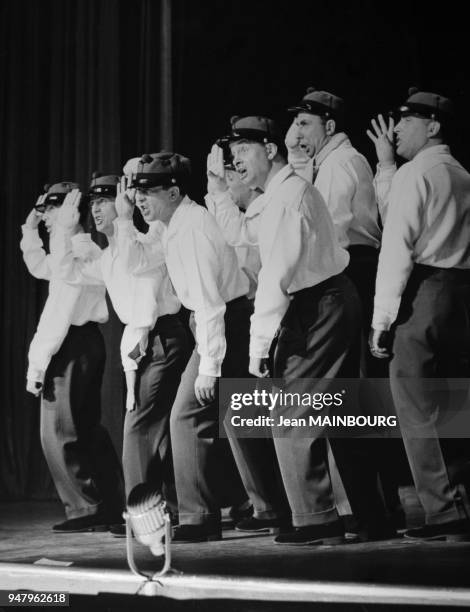 French singing group Les Compagnons de la Chanson on stage in 1963 in France.