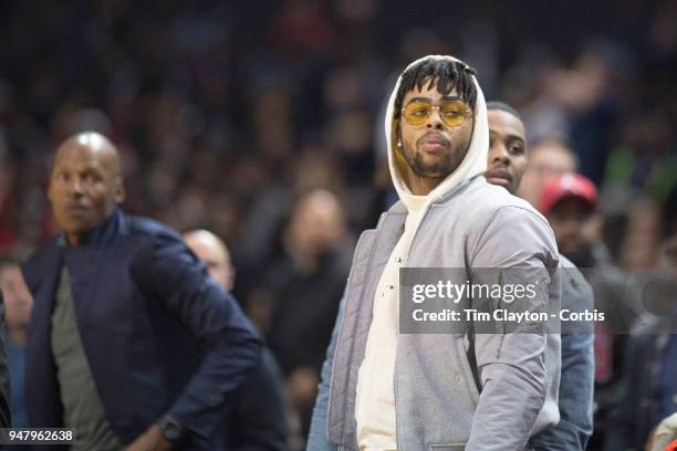 April 08: D'Angelo Russell of the Brooklyn Nets watching the Jordan Brand Classic, National Boys Teams All-Star basketball game. The Jordan Brand...