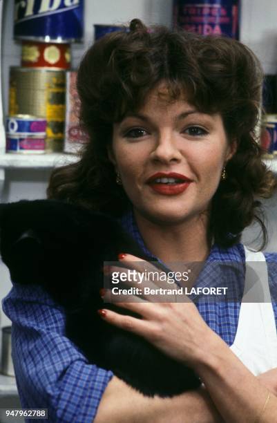 Actress Catherine Allegret on set of TV movie Au Bon Beurre adapted from the book of Jean Dutourd and directed by Edouard Molinaro in October 1980 in...
