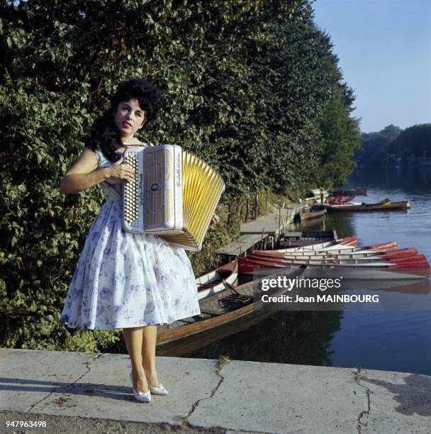 French accordion player Yvette Horner in the Fifties in France.