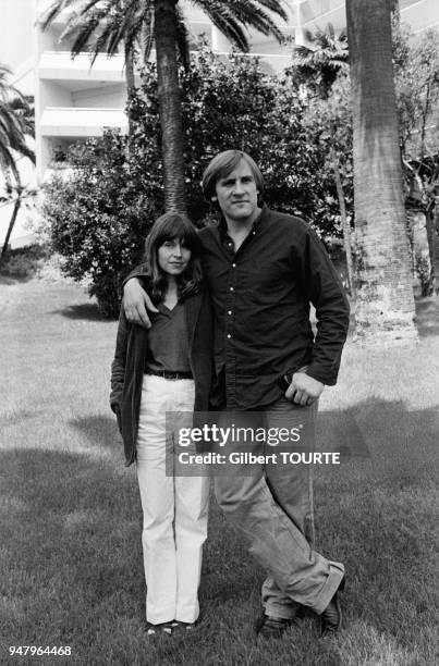 Gerard Depardieu with wife Elisabeth at Cannes Film Festival for movie Bye Bye Monkey directed by Marco Ferreri in May 1978 in Cannes, France.