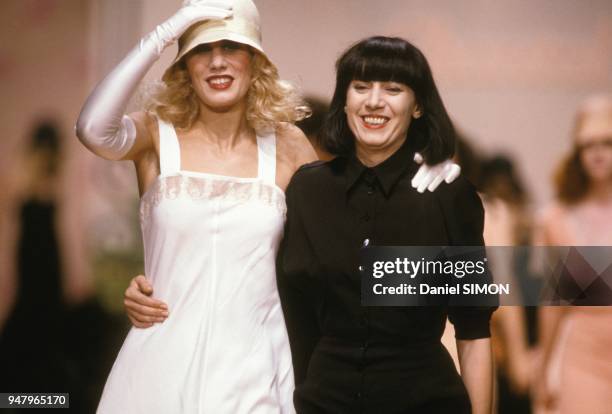 Designer Chantal Thomass on right at Ready to Wear 1989 fashion show in October 1988 in Paris, France.