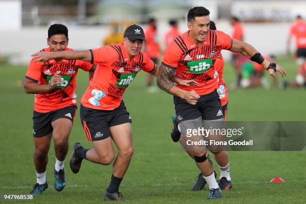 Blues mid field back Sonny Bill Williams makes a break during a Blues training session on April 18, 2018 in Auckland, New Zealand.