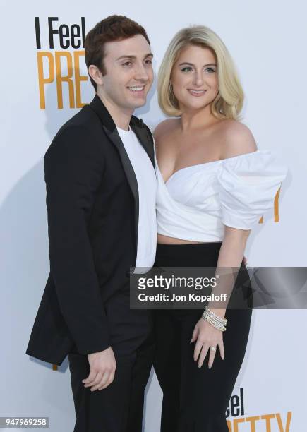 Meghan Trainor and Daryl Sabara attend the premiere of STX Films' "I Feel Pretty" at Westwood Village Theatre on April 17, 2018 in Westwood,...